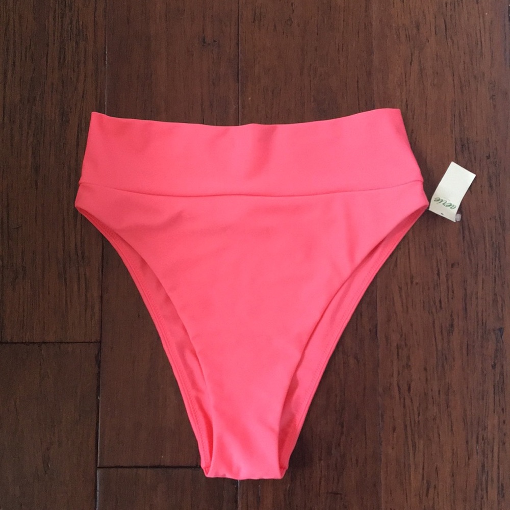 Aerie Coral High Waisted High Cut Bikini Bottoms